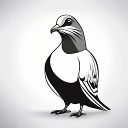 A 3D Pigeon in a simplistic, high contrast, vector style line art, depicted in black and white.