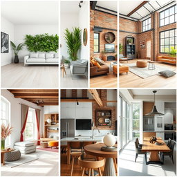 A collection of interior design images featuring various styles of modern living spaces