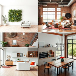 A collection of interior design images featuring various styles of modern living spaces