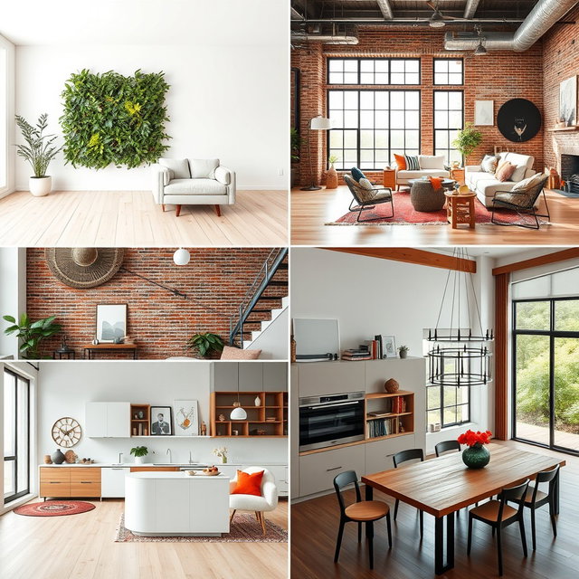 A collection of interior design images featuring various styles of modern living spaces