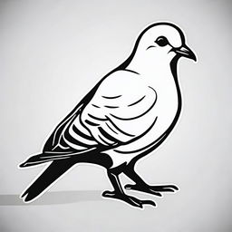 A 3D Pigeon in a simplistic, high contrast, vector style line art, depicted in black and white.