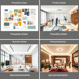 A comprehensive interior design project showcased in four distinct phases: 1