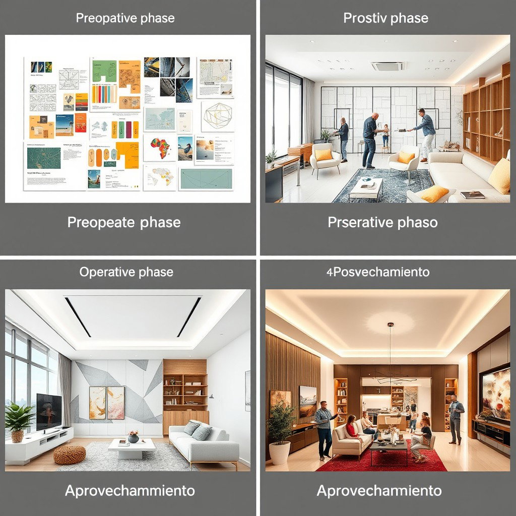A comprehensive interior design project showcased in four distinct phases: 1