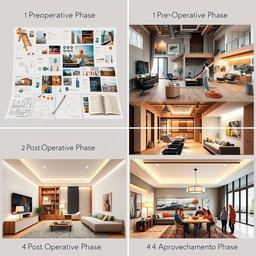 A comprehensive interior design project showcased in four distinct phases: 1