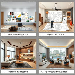 A comprehensive interior design project showcased in four distinct phases: 1