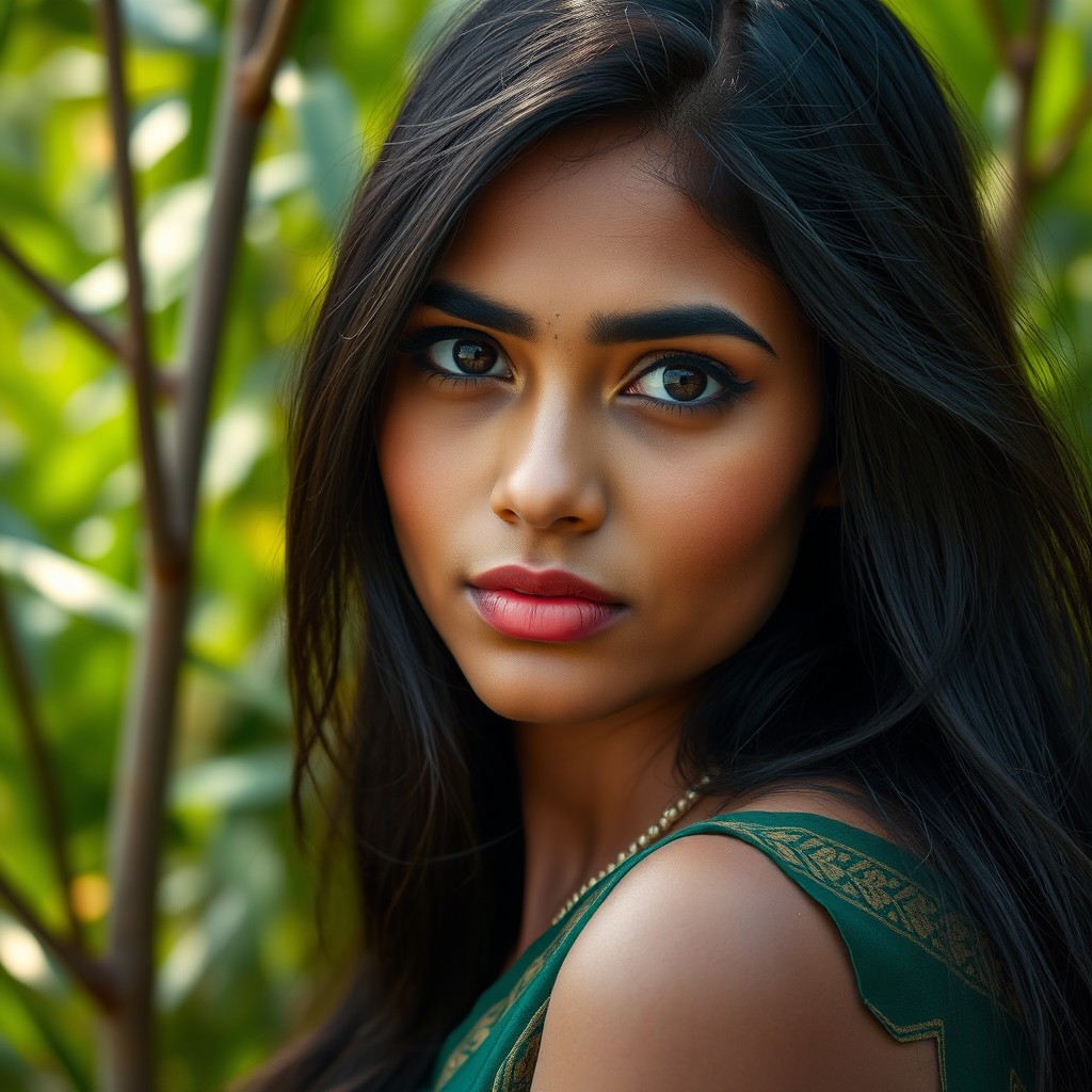 A stunning portrait of a Bangali girl with striking features, showcasing her rich cultural heritage