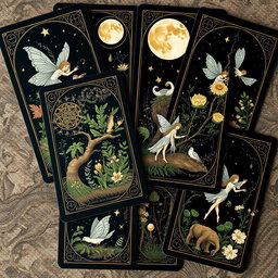 A beautifully illustrated set of tarot cards inspired by pagan themes and whimsical fairycore elements