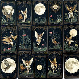 A beautifully illustrated set of tarot cards inspired by pagan themes and whimsical fairycore elements