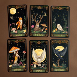 A beautifully illustrated set of tarot cards inspired by pagan themes and whimsical fairycore elements