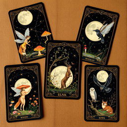 A beautifully illustrated set of tarot cards inspired by pagan themes and whimsical fairycore elements
