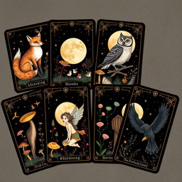 A beautifully illustrated set of tarot cards inspired by pagan themes, feminism, and whimsical fairycore elements