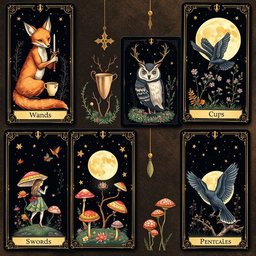 A beautifully illustrated set of tarot cards inspired by pagan themes, feminism, and whimsical fairycore elements