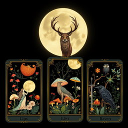 A beautifully illustrated set of tarot cards inspired by pagan themes, feminism, and whimsical fairycore elements
