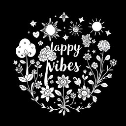 A black and white coloring book page designed to evoke positive energy and good vibes, integrating pagan themes and earth elements with a magical, mystical essence