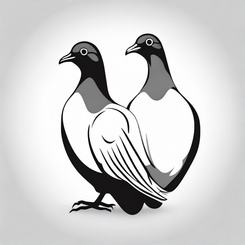 A two-headed pigeon in a simplistic, high contrast, vector style line art, illustrated in black and white.