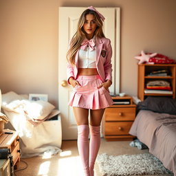 A gorgeous 18-year-old Arabic woman with a strikingly thin and skinny physique, accentuated by large breasts, a tiny waist, and very wide hips that create an alluring silhouette