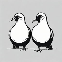 A two-headed pigeon in a simplistic, high contrast, vector style line art, illustrated in black and white.