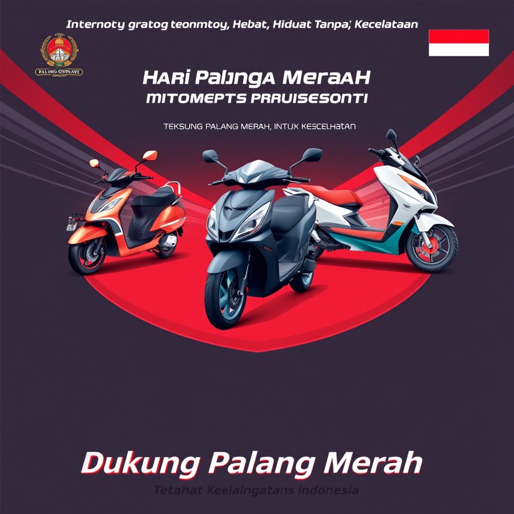 Poster yang mempesona untuk memperingati Hari Palang Merah Indonesia dengan tema 'Teknologi Otomotif Hebat, Hidup Sehat Tanpa Kecelakaan'