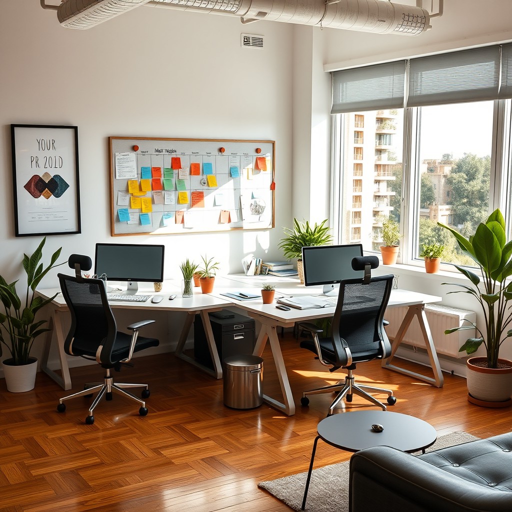 A cozy and efficient office setup designed for three people