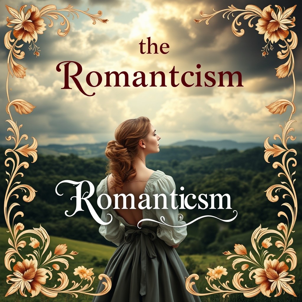 A captivating book cover design representing the Romanticism cultural, artistic, and literary movement
