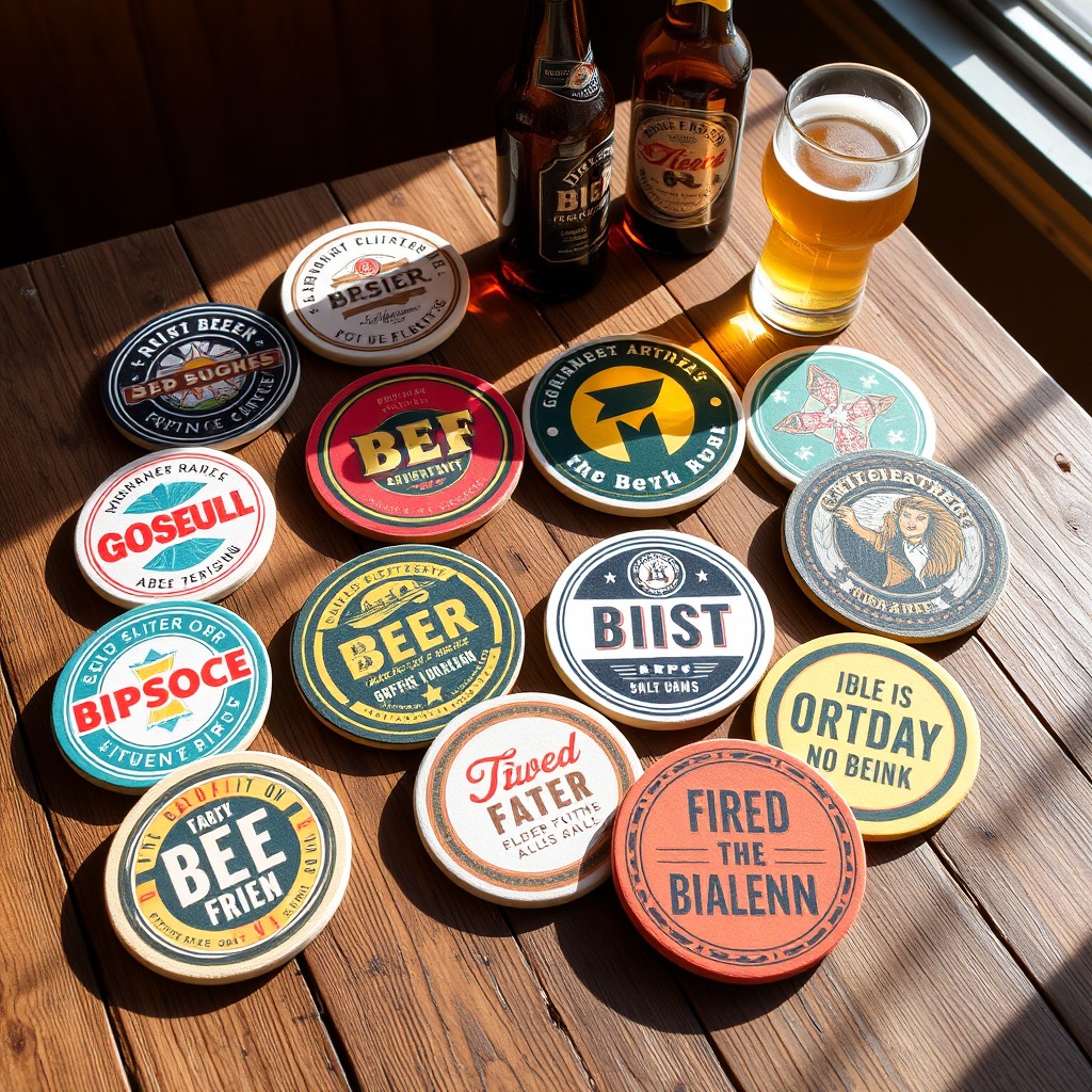 A collection of colorful beer coasters with unique and artistic designs