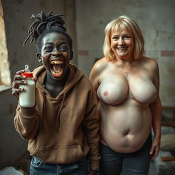 In a poor room setting, a striking and chaotic scene unfolds