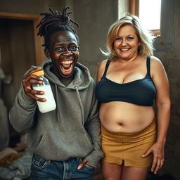 In a poor room setting, a striking and chaotic scene unfolds