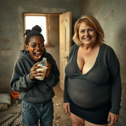 In a poor room, a vivid and chaotic scene takes place