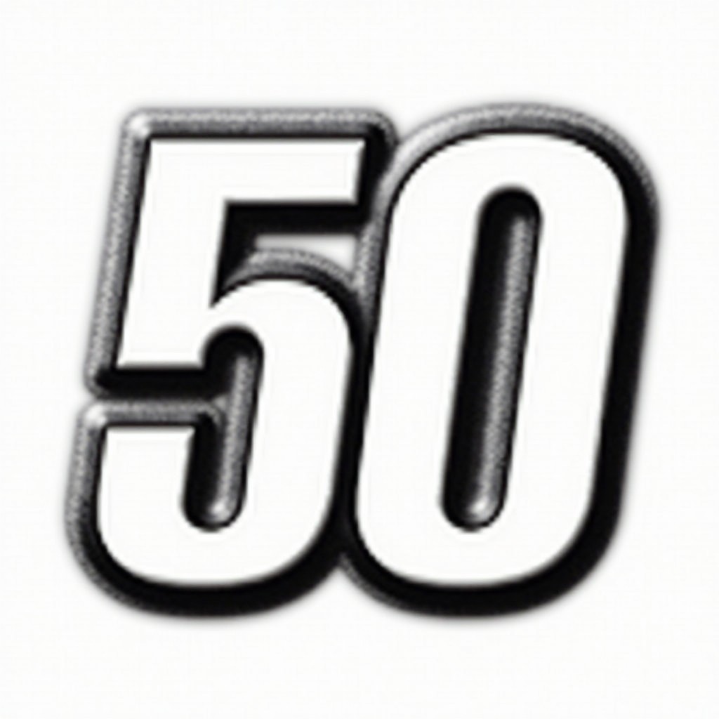 A bold, racing-style graphic representation of the number 50 facing straight on
