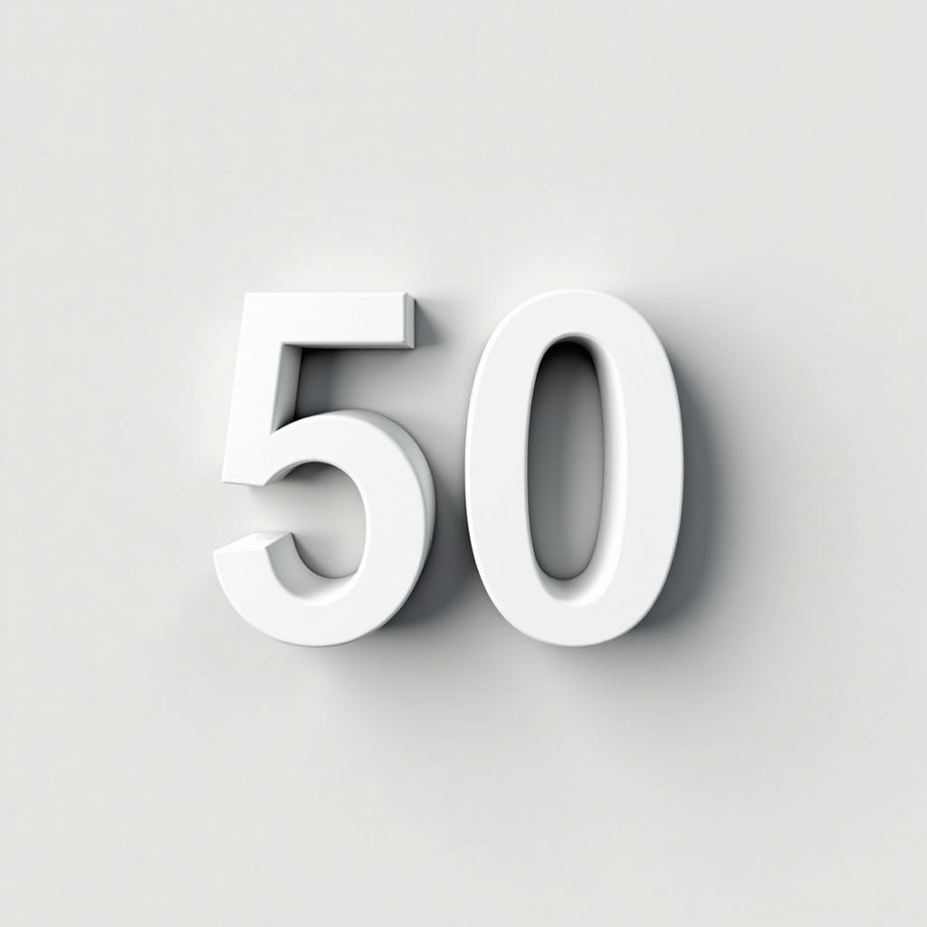 A 3D representation of the number 50, designed in a block style