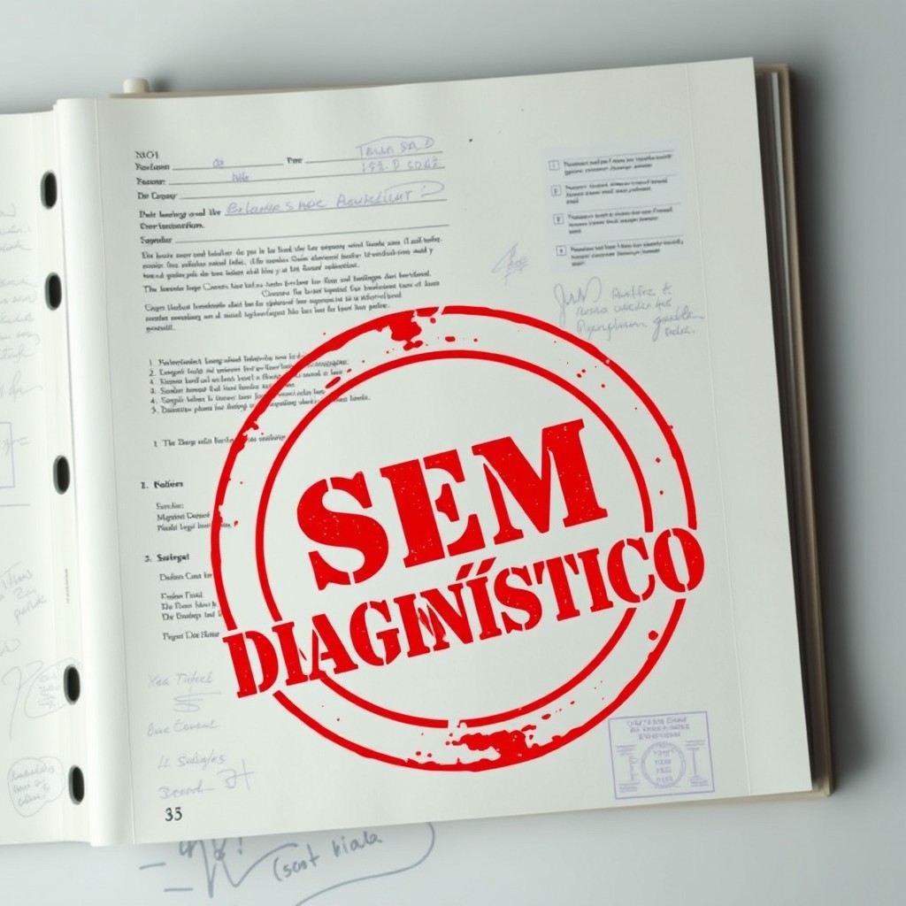 A book cover design featuring an open medical file or medical record sheet as the background