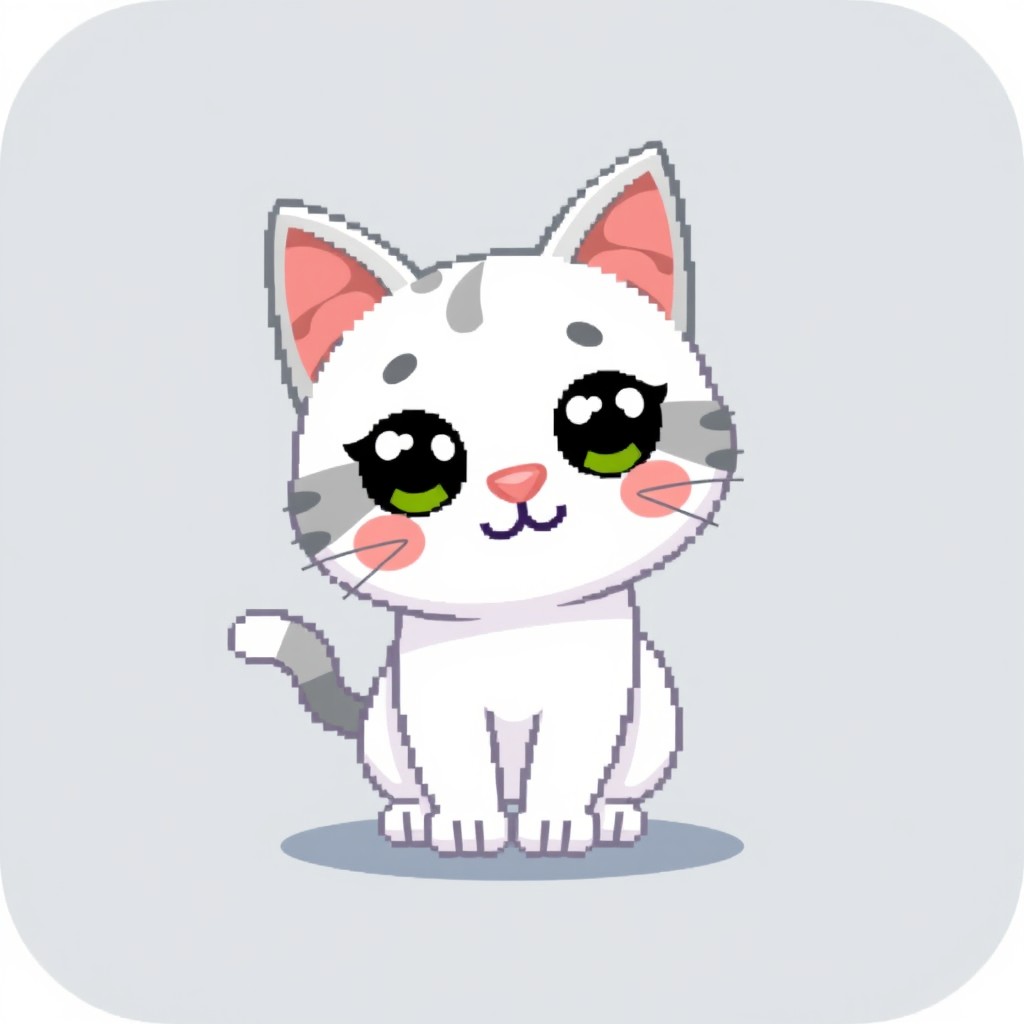A charming pixel art style cat designed for a cat assistant app