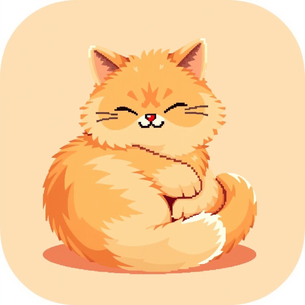 A cozy pixel art style cat designed for a cat assistant app
