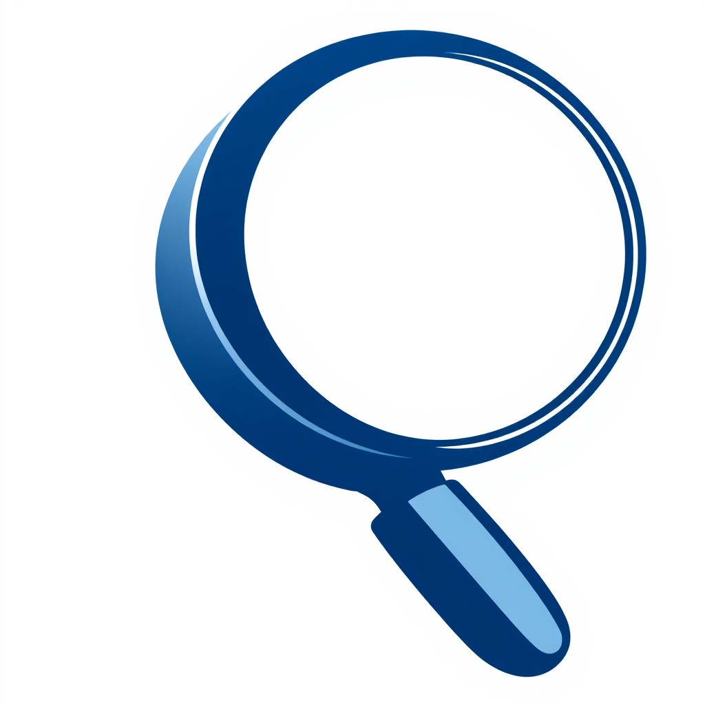 A sleek and modern logo featuring a stylized magnifying glass
