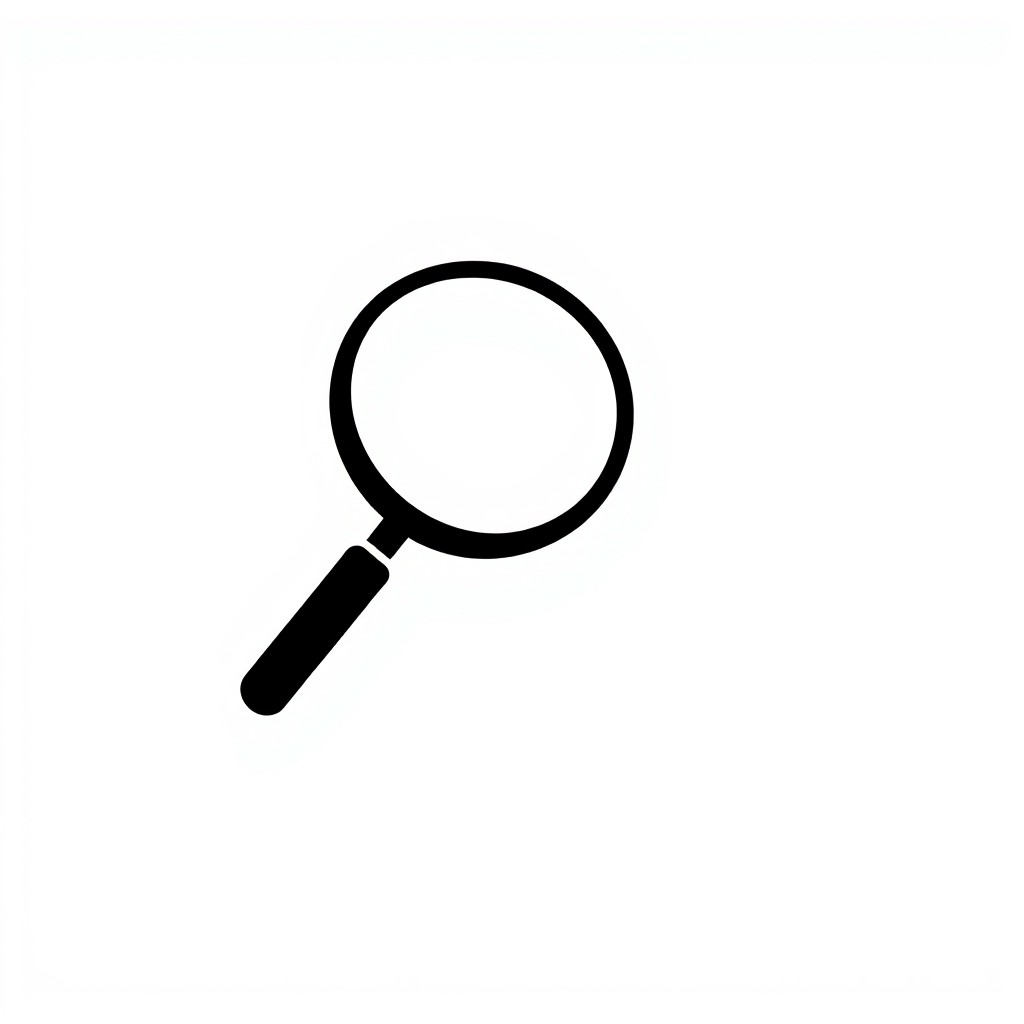 A sleek and modern logo featuring a stylized magnifying glass, entirely designed in black for a bold and sophisticated look