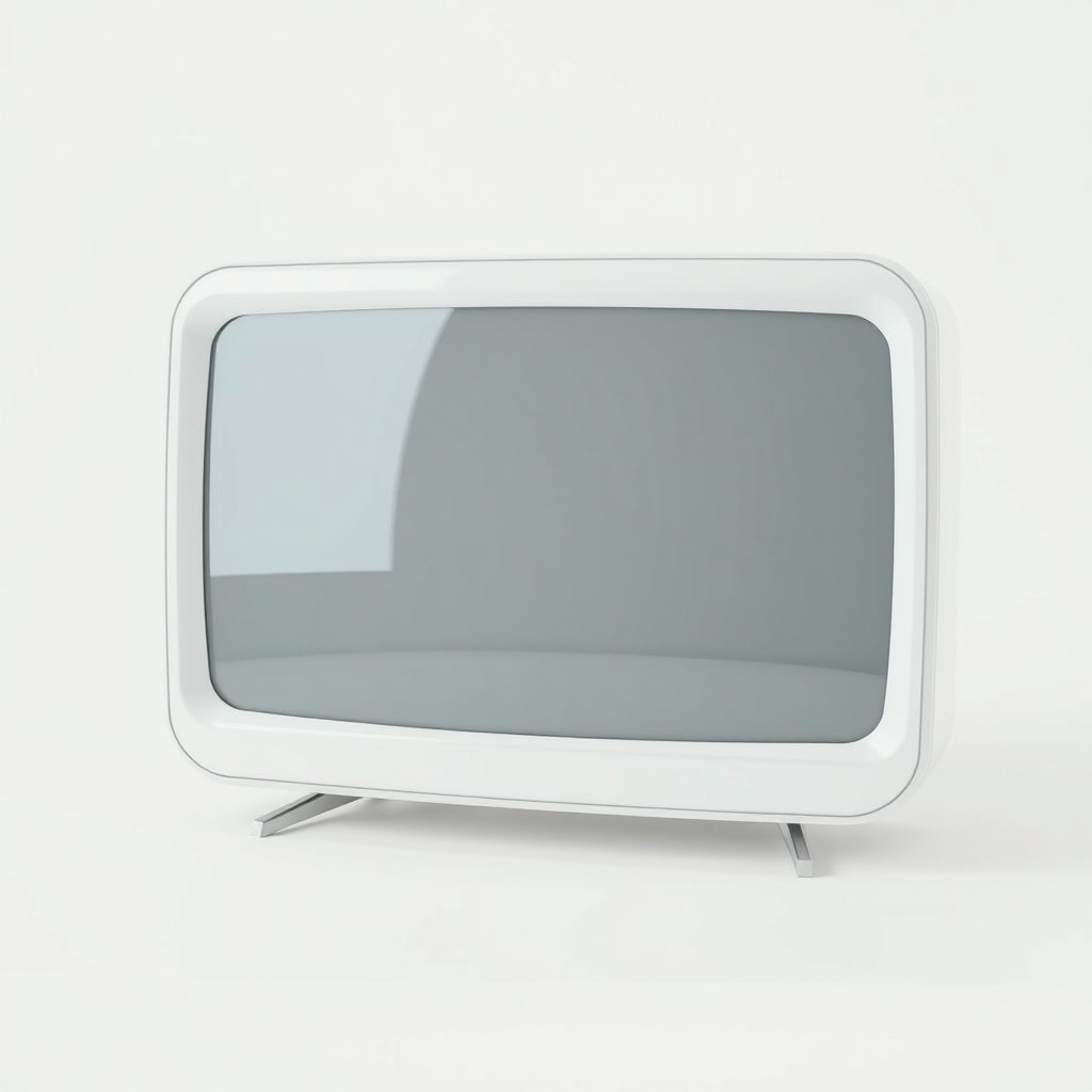 A classic television set on a pristine white background, featuring a sleek, modern design with rounded edges and a glossy finish