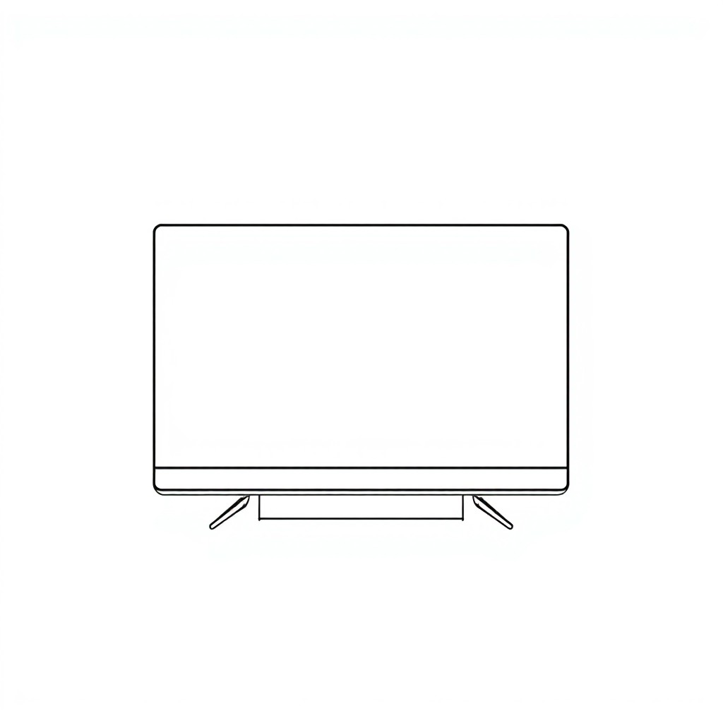 A minimalist outline of a television set, prominently displayed against a clean white background