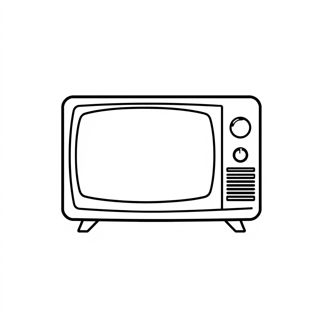 A clean and simple outline of a television set, featuring a defined silhouette with smooth curves and straight lines