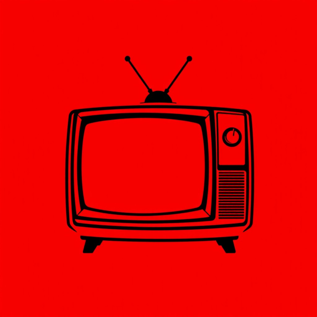 A bold and striking outline of a television set, featuring a clean silhouette created with sharp lines and smooth curves