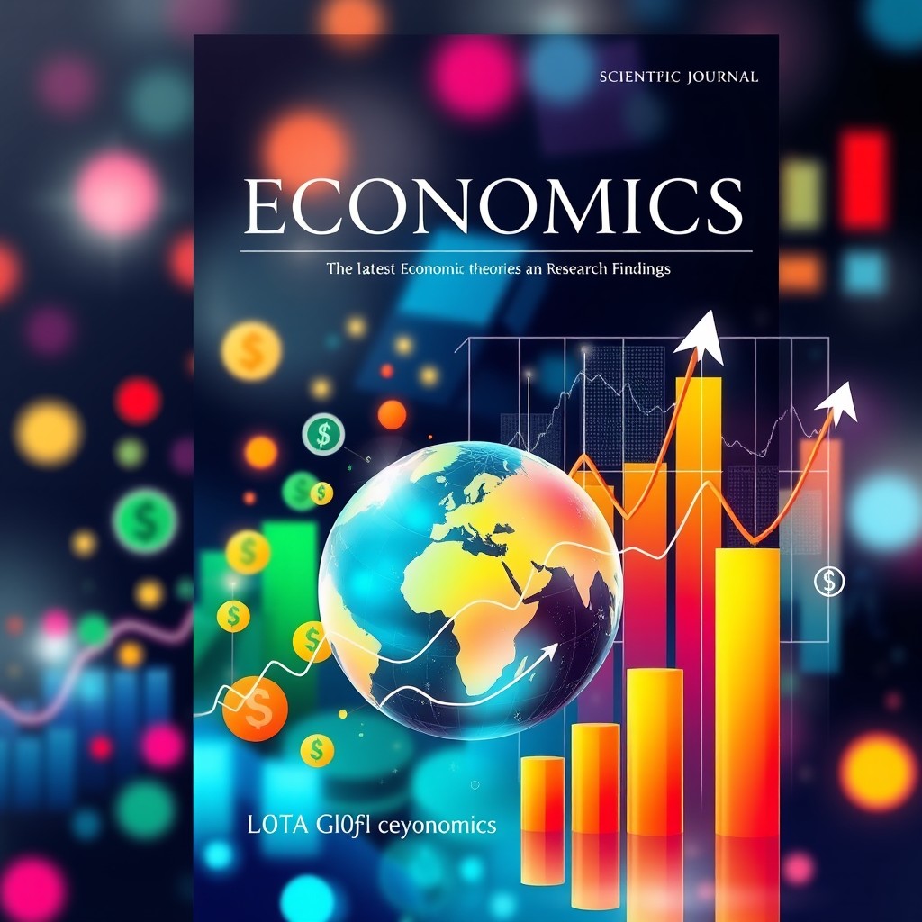 An artistic representation of a scientific journal cover focused on economics, showcasing vibrant graphs, data analysis, and financial symbols such as currency signs and stock market trends
