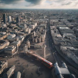 A hyper-realistic image in 8K resolution showcasing the iconic landmarks of London, capturing the bustling city life and rich architecture.