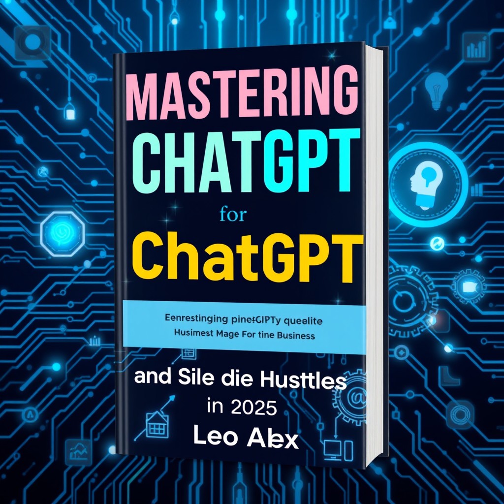 A visually engaging book cover design for 'Mastering ChatGPT for Business and Side Hustles in 2025' by Leo Alex