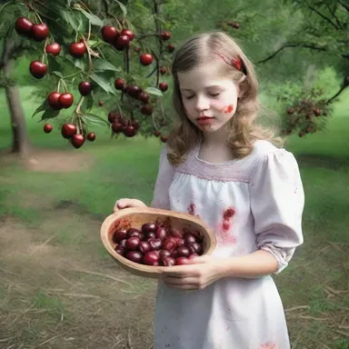 As Jane bit into the oxheart cherry, she realized it was filled with blood instead of juice, giving her a horrifying shock.