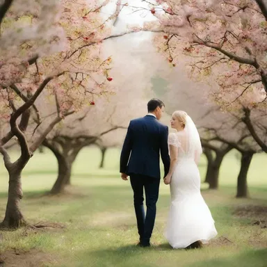 As the couple strolled through the cherry orchard, he picked an oxheart cherry and gently fed it to his beloved, symbolizing their sweet and passionate love.