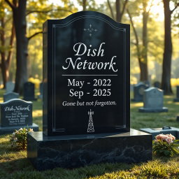 A photorealistic image of a large, upright tombstone crafted from dark granite, set against a backdrop of a serene cemetery scene