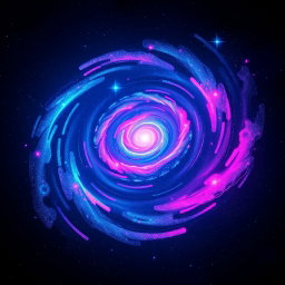 A stunning visual representation of a rotating galaxy, infused with vibrant neon colors that embody a lofi aesthetic