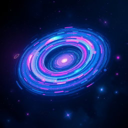 A stunning visual representation of a rotating galaxy, infused with vibrant neon colors that embody a lofi aesthetic
