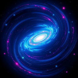 A stunning visual representation of a rotating galaxy, infused with vibrant neon colors that embody a lofi aesthetic