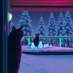A cozy winter scene in lofi neon style