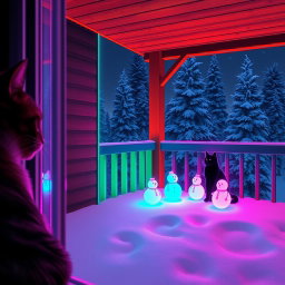 A cozy winter scene in lofi neon style